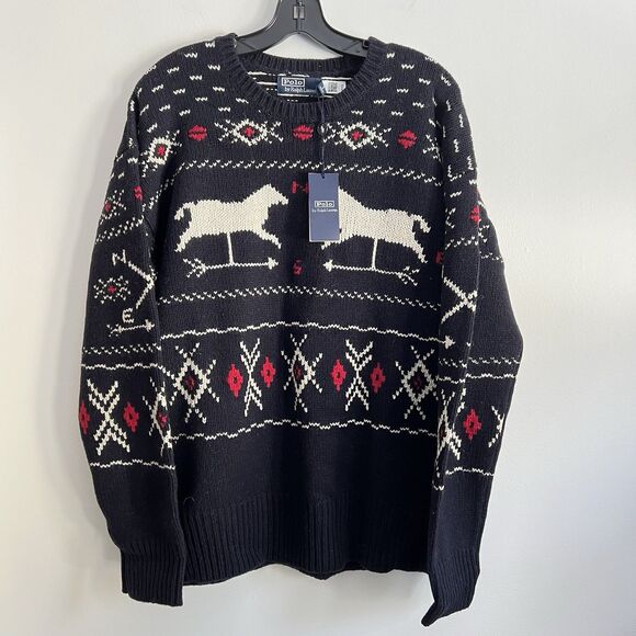 Polo Ralph Lauren Sweater Men's XL Wool Silk Weathervane Navy Multi New Horse